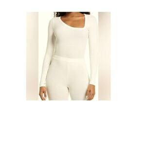 New ~ NAKED WARDROBE  ~ Asymmetrical Neck Ribbed Bodysuit Size Medium
